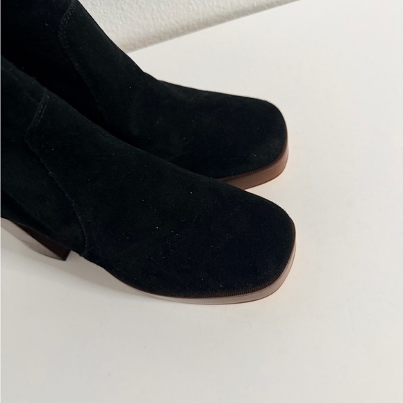 MARC FISHER Black Suede Leather MARYSA Block Heel Platform Ankle Boots Sz 10 - Picture 3 of 6